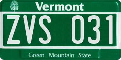 VT license plate ZVS031