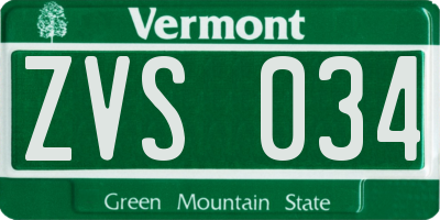 VT license plate ZVS034