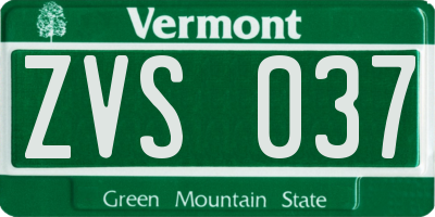 VT license plate ZVS037