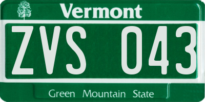 VT license plate ZVS043
