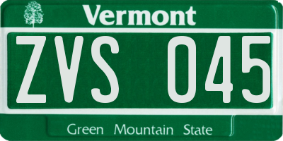 VT license plate ZVS045