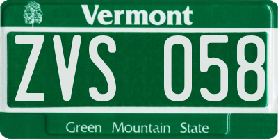 VT license plate ZVS058