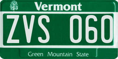 VT license plate ZVS060