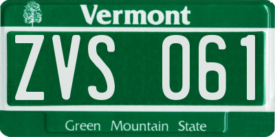 VT license plate ZVS061