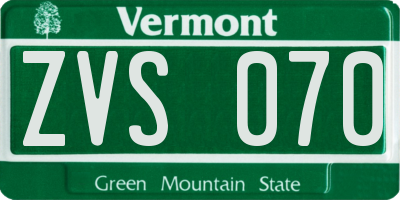 VT license plate ZVS070