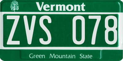 VT license plate ZVS078