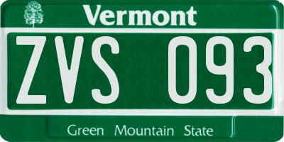 VT license plate ZVS093