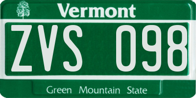VT license plate ZVS098