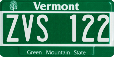 VT license plate ZVS122