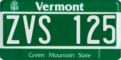 VT license plate ZVS125