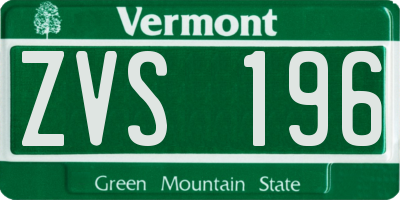 VT license plate ZVS196