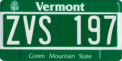VT license plate ZVS197