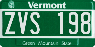VT license plate ZVS198