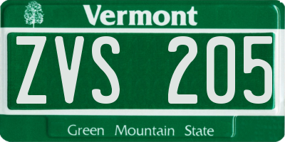 VT license plate ZVS205