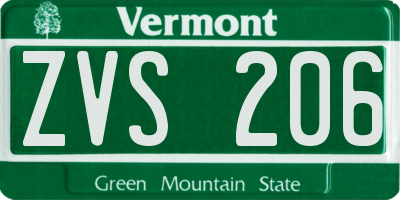VT license plate ZVS206