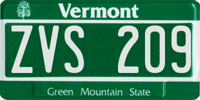 VT license plate ZVS209