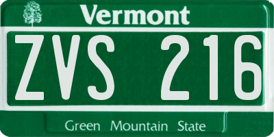 VT license plate ZVS216
