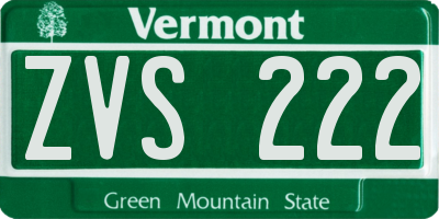 VT license plate ZVS222