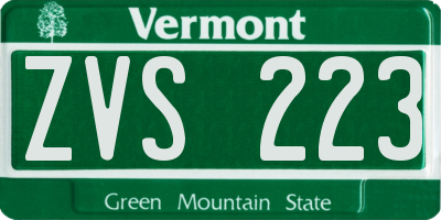 VT license plate ZVS223