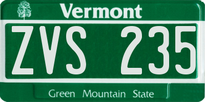 VT license plate ZVS235
