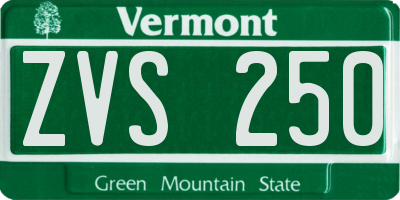 VT license plate ZVS250