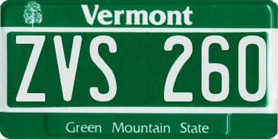 VT license plate ZVS260
