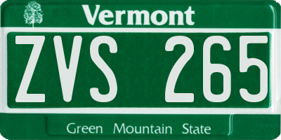 VT license plate ZVS265