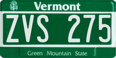 VT license plate ZVS275