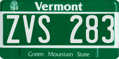 VT license plate ZVS283