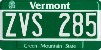 VT license plate ZVS285