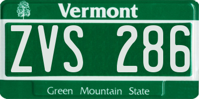 VT license plate ZVS286