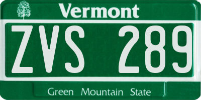 VT license plate ZVS289