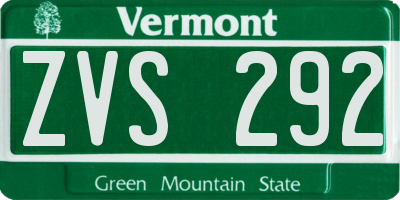 VT license plate ZVS292