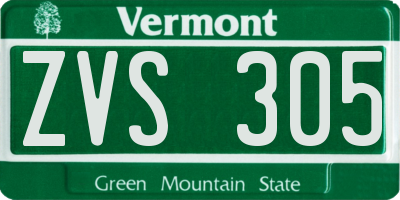 VT license plate ZVS305