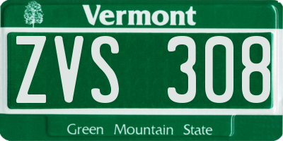 VT license plate ZVS308