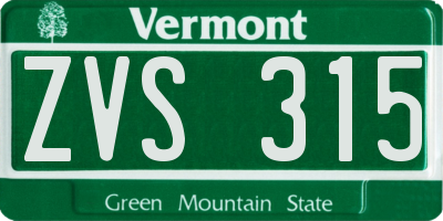 VT license plate ZVS315