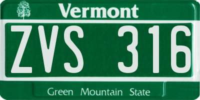 VT license plate ZVS316