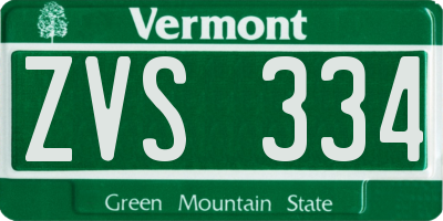 VT license plate ZVS334