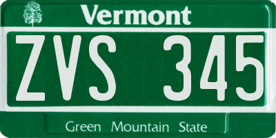 VT license plate ZVS345