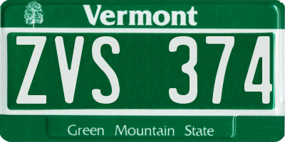 VT license plate ZVS374
