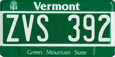 VT license plate ZVS392