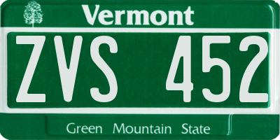 VT license plate ZVS452
