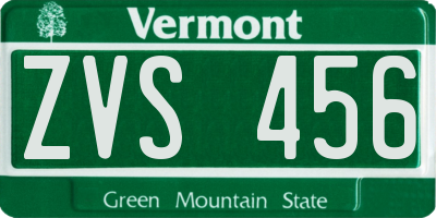 VT license plate ZVS456