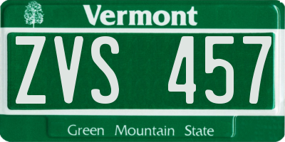 VT license plate ZVS457