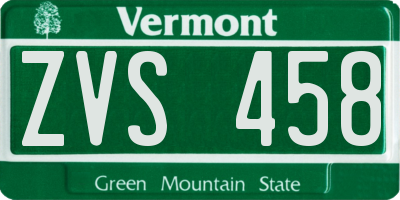 VT license plate ZVS458
