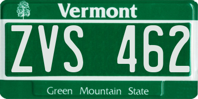 VT license plate ZVS462