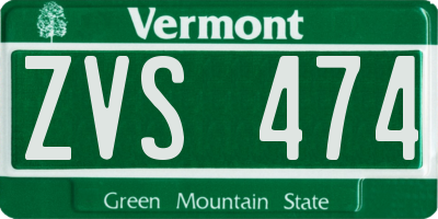 VT license plate ZVS474