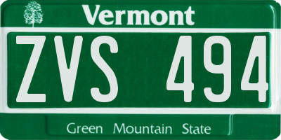 VT license plate ZVS494