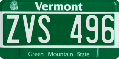 VT license plate ZVS496