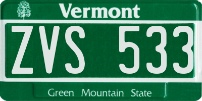 VT license plate ZVS533